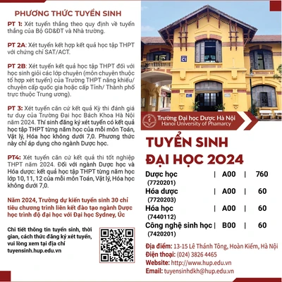 TRƯỜNG ĐẠI HỌC DƯỢC HÀ NỘI BAN HÀNH ĐỀ ÁN TUYỂN SINH ĐẠI HỌC NĂM 2024